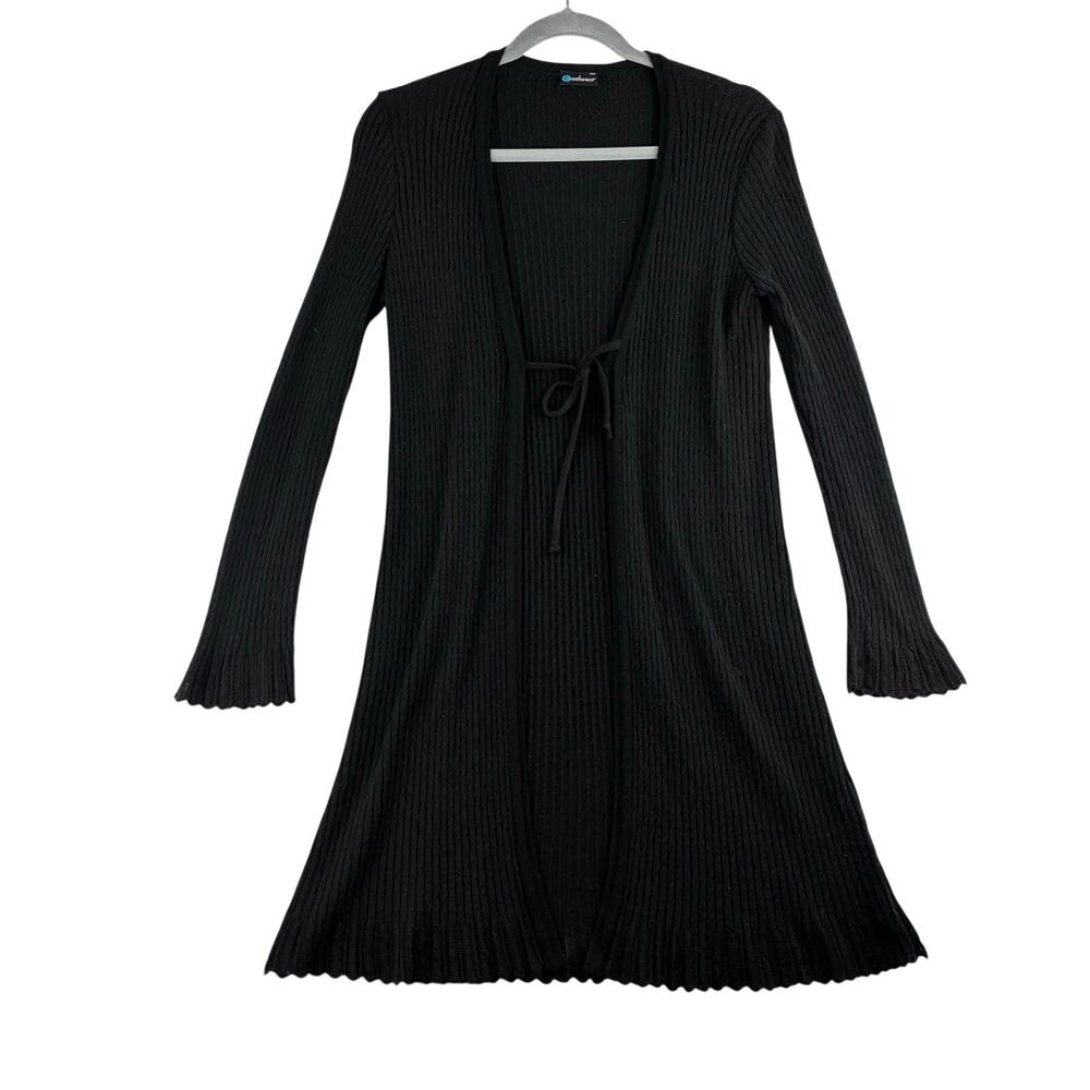 Coolwear Tie Front Ribbed Duster Cardigan Ruffle Hem Womens Sm Romantic Feminine